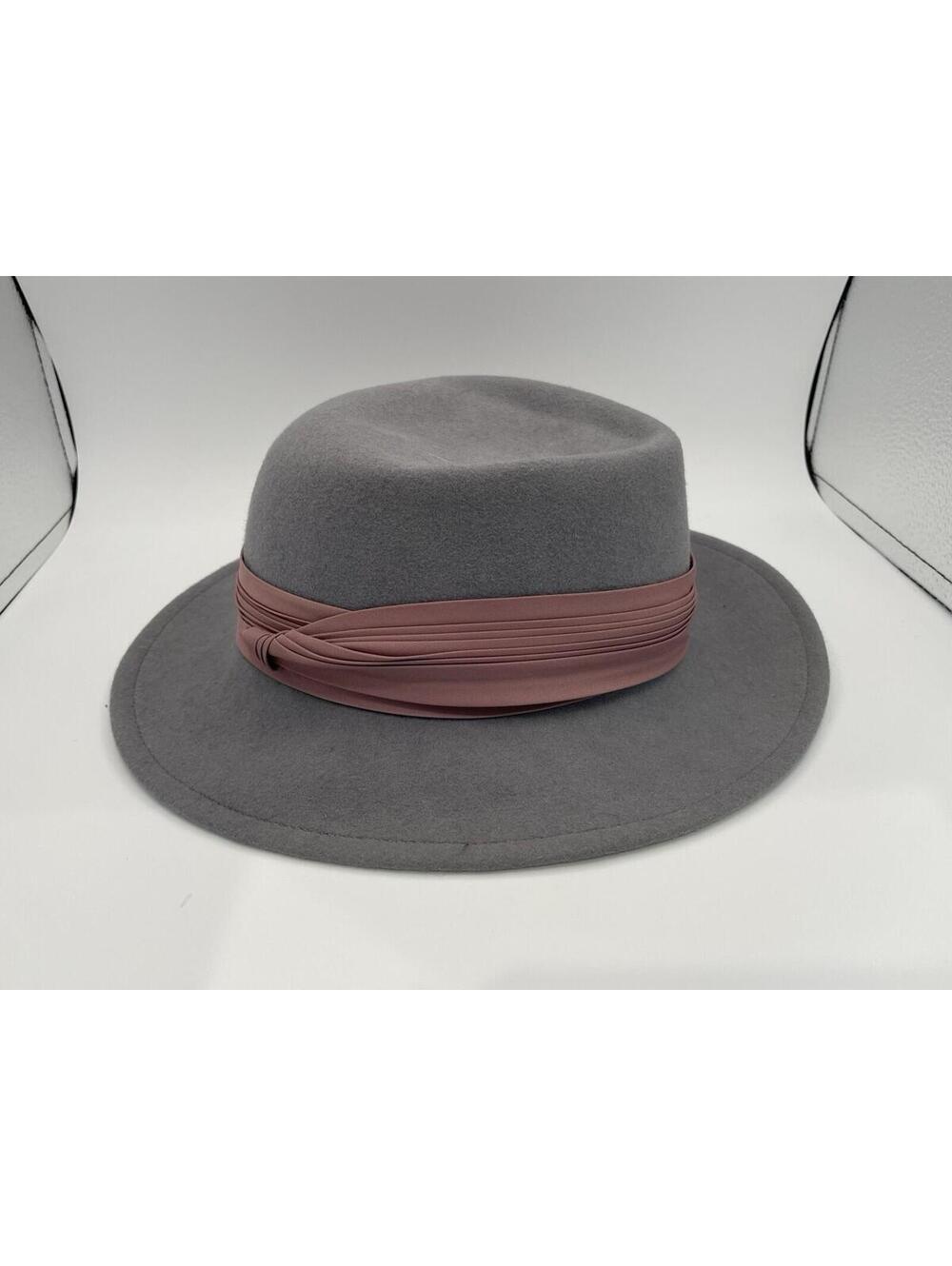 Lancaster Light Gray Wool Hat w/ Mauve Band Made in USA Sz 7 1/8 Brim 2”